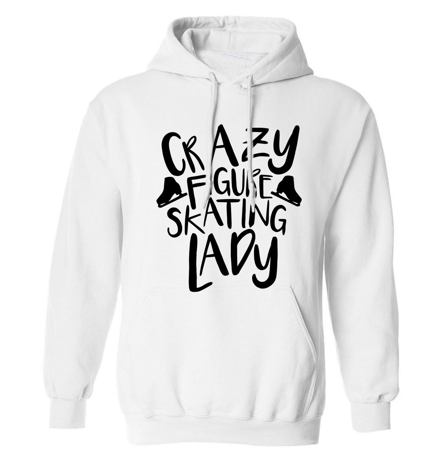 Crazy figure skating lady adults unisexwhite hoodie 2XL