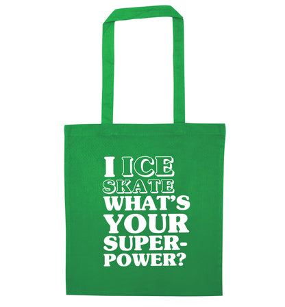 I ice skate what's your superpower? green tote bag