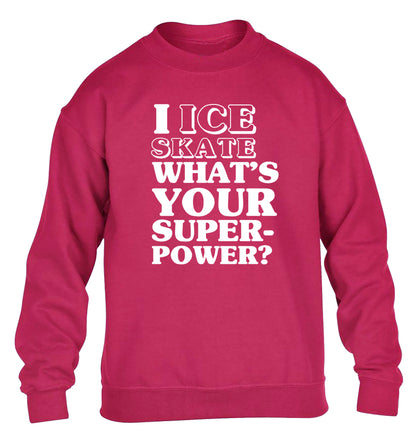 I ice skate what's your superpower? children's pink sweater 12-14 Years