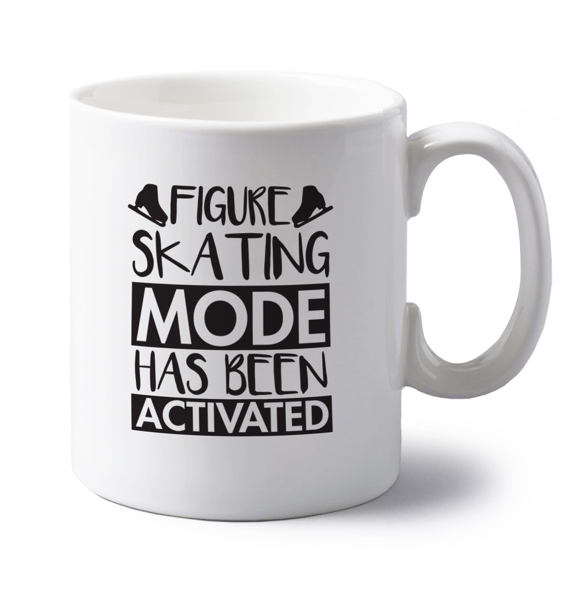 Figure skating mode activated left handed white ceramic mug 