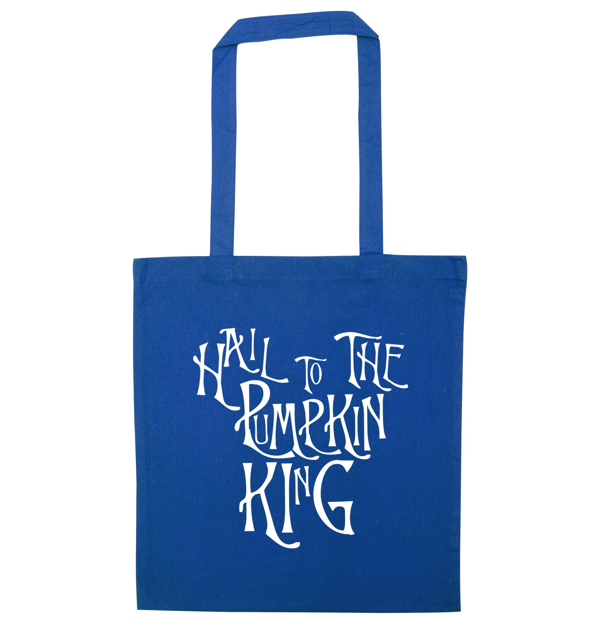 Hail to the pumpkin king blue tote bag