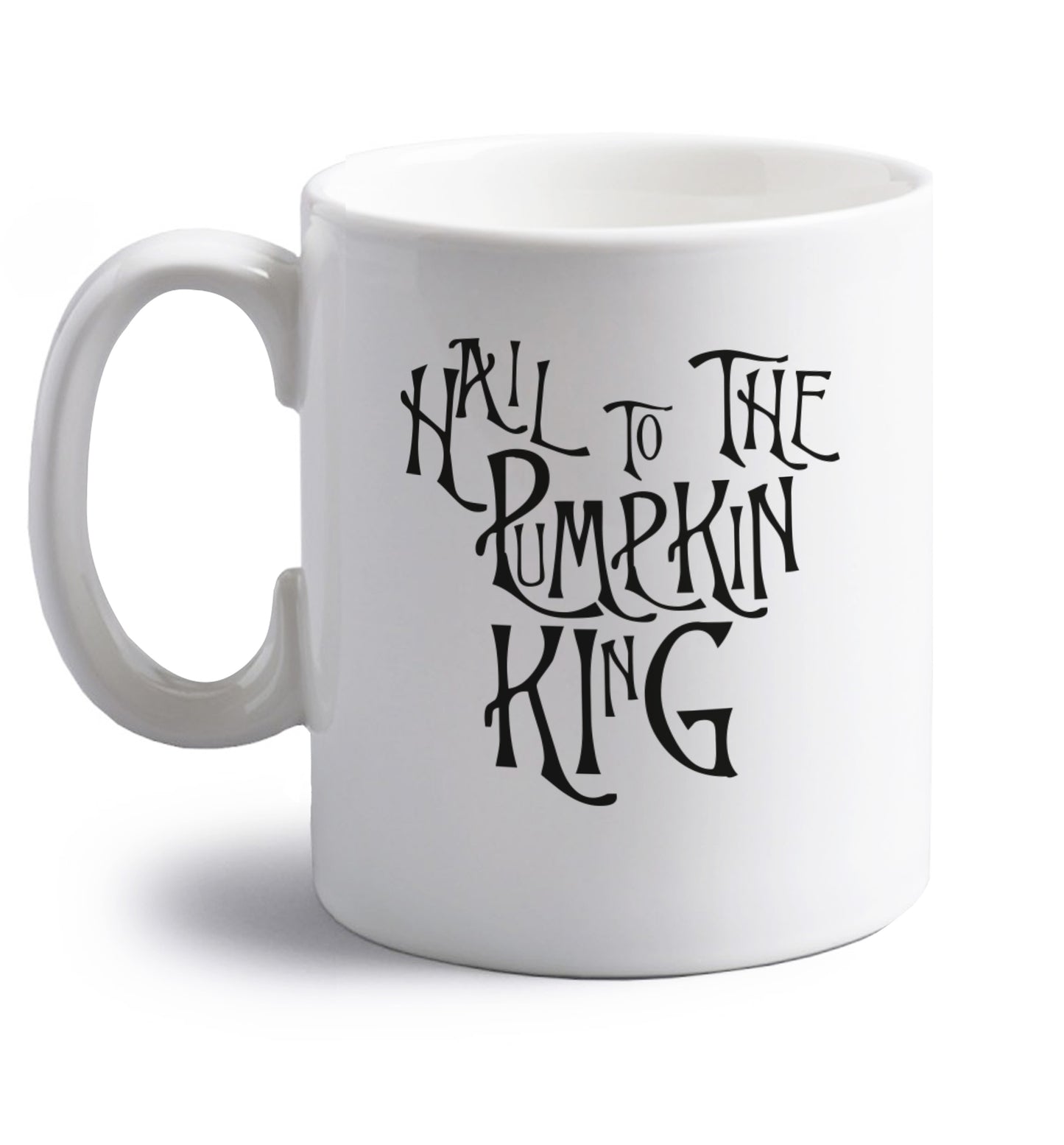 Hail to the pumpkin king right handed white ceramic mug 