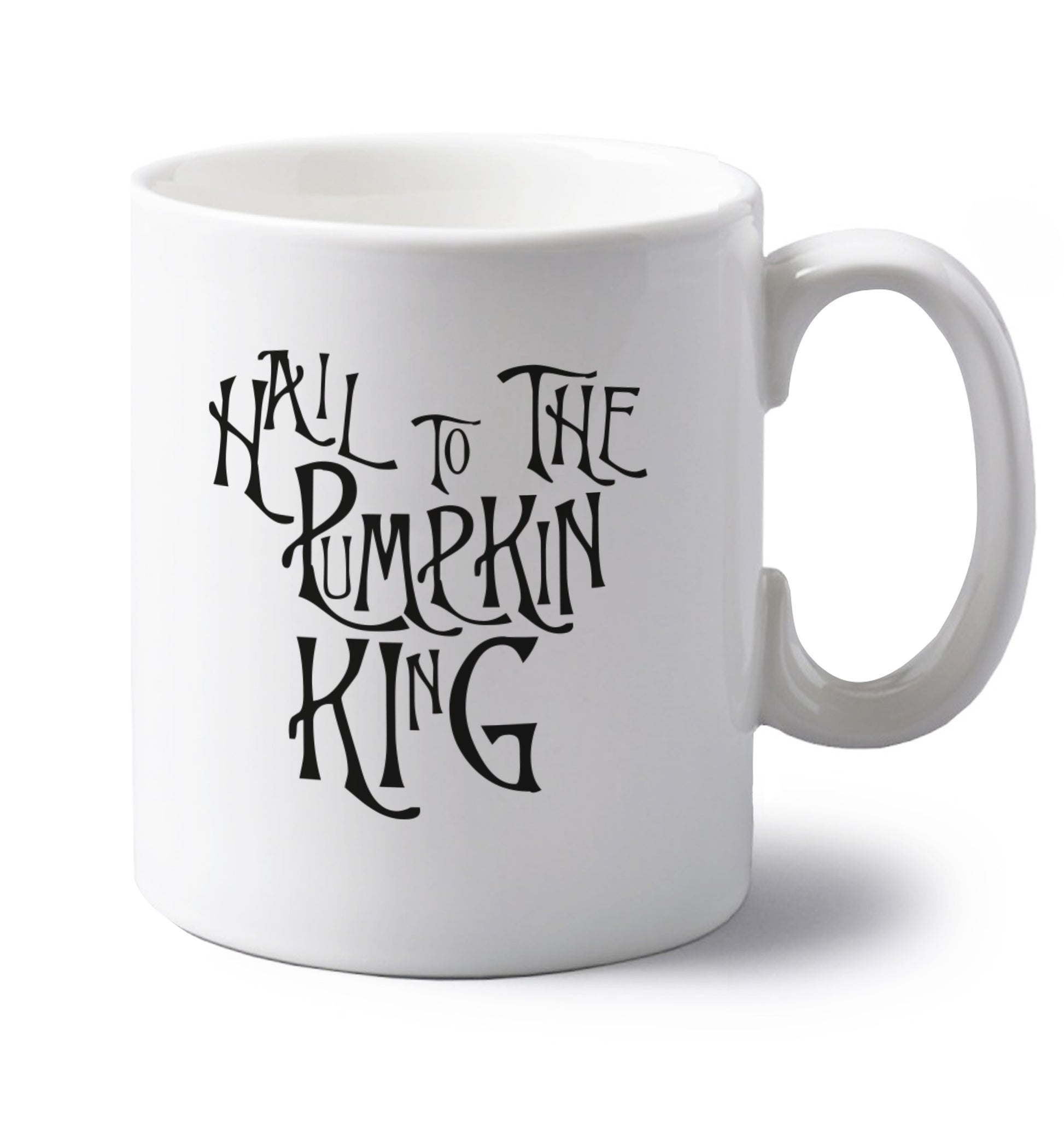 Hail to the pumpkin king left handed white ceramic mug 