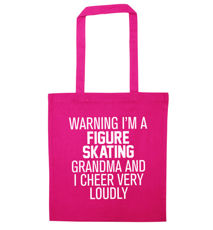 Warning I'm a figure skating grandma and I cheer very loudly pink tote bag