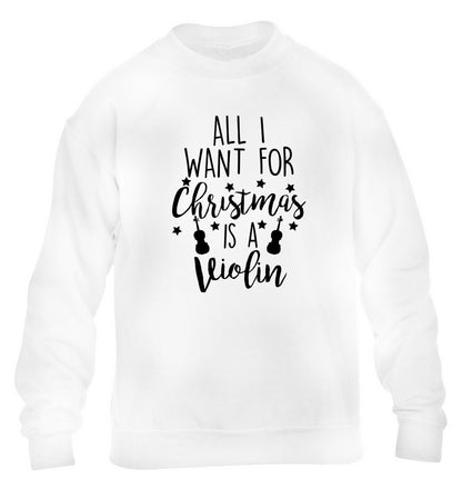 All I Want For Christmas is a Violin children's white sweater 12-13 Years