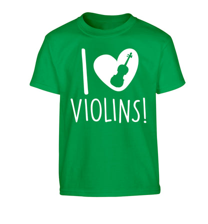 I Love Violins Children's green Tshirt 12-13 Years