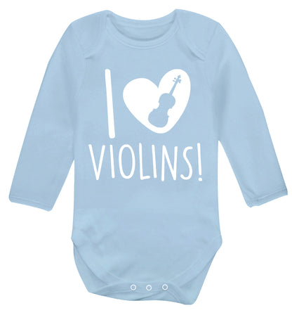 I Love Violins Baby Vest long sleeved pale blue 6-12 months
