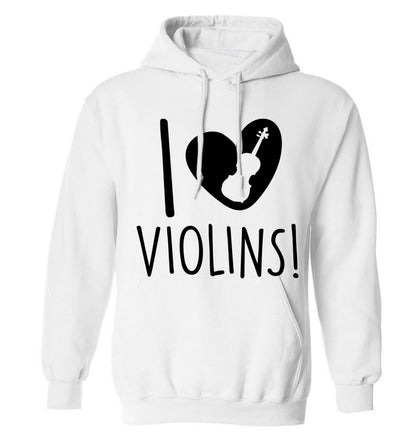 I Love Violins adults unisex white hoodie 2XL