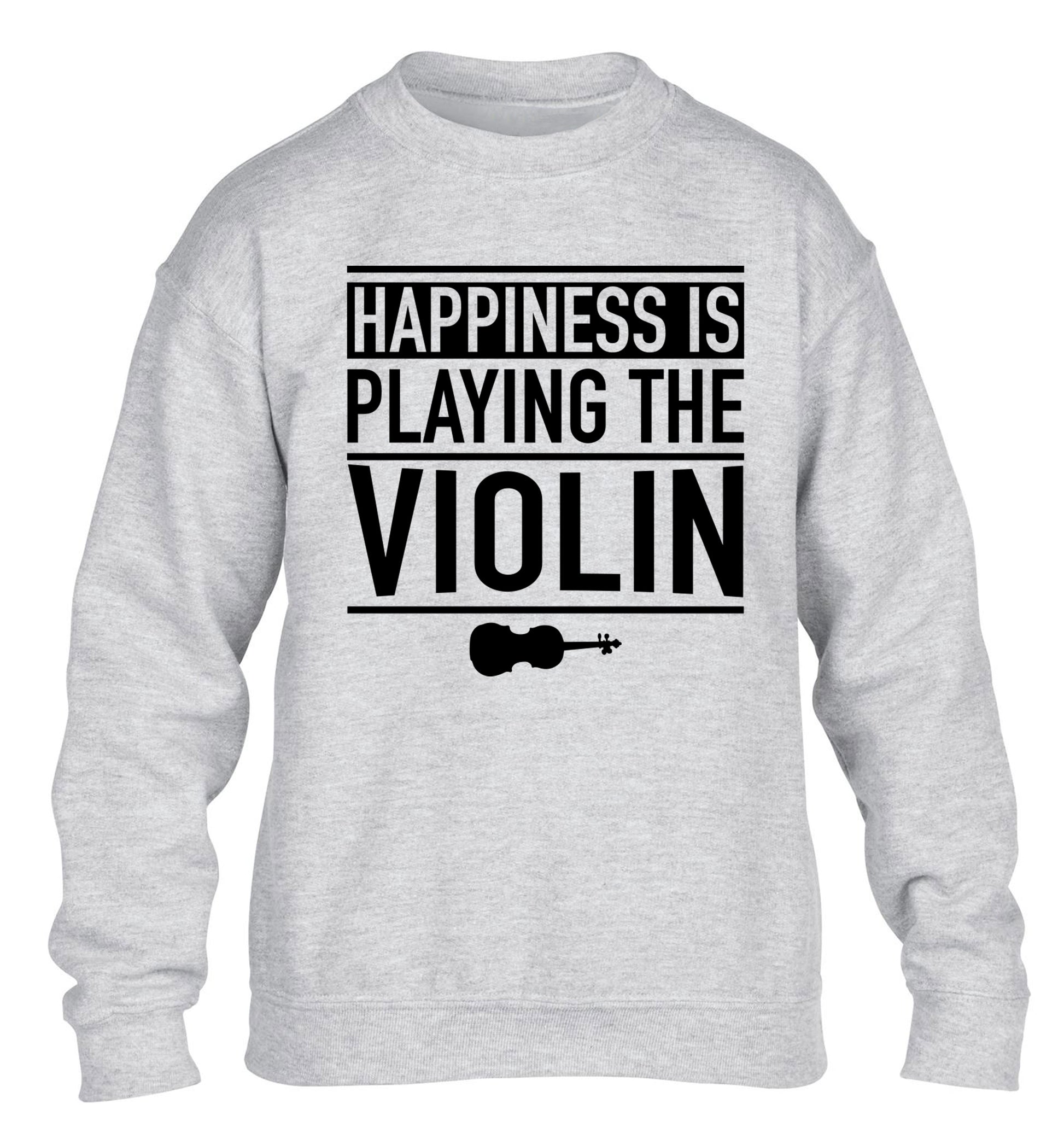 Happiness is playing the violin children's grey sweater 12-13 Years