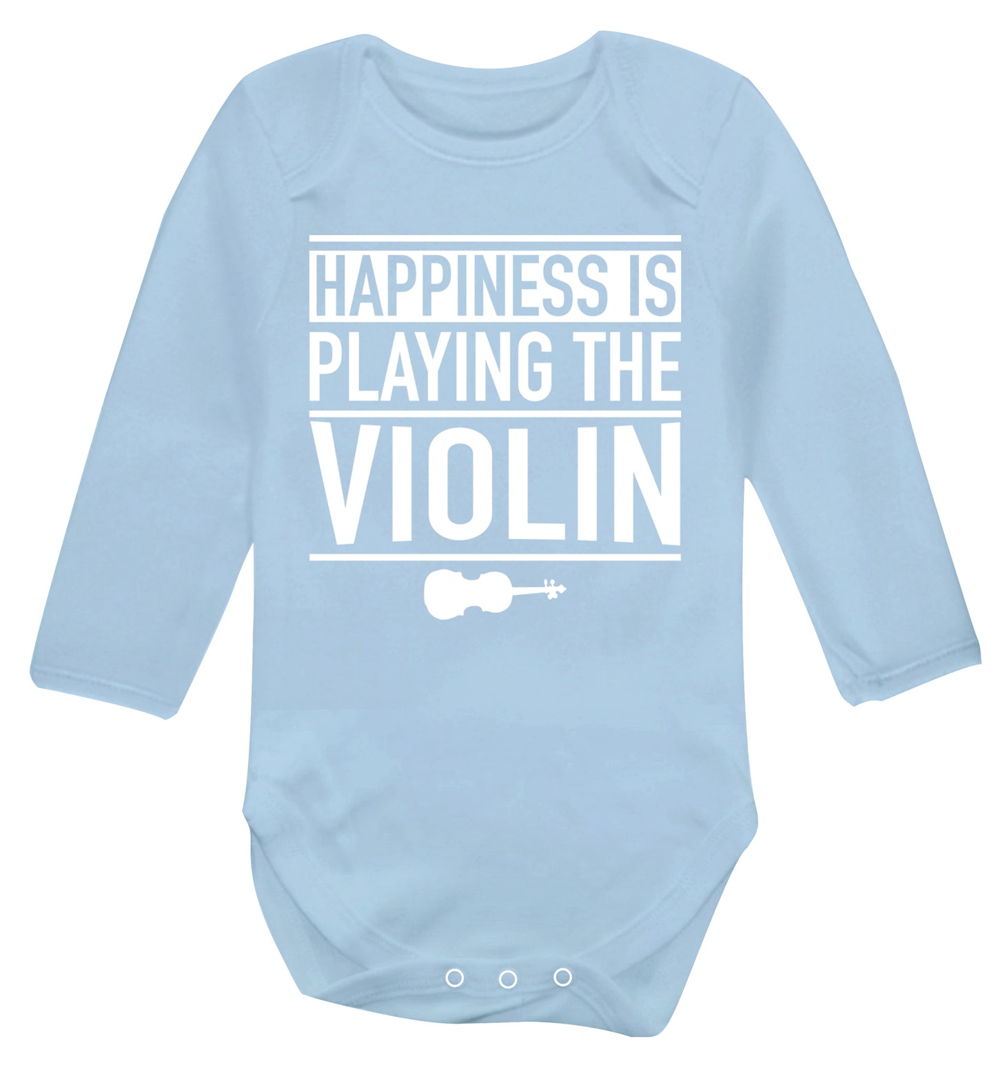 Happiness is playing the violin Baby Vest long sleeved pale blue 6-12 months