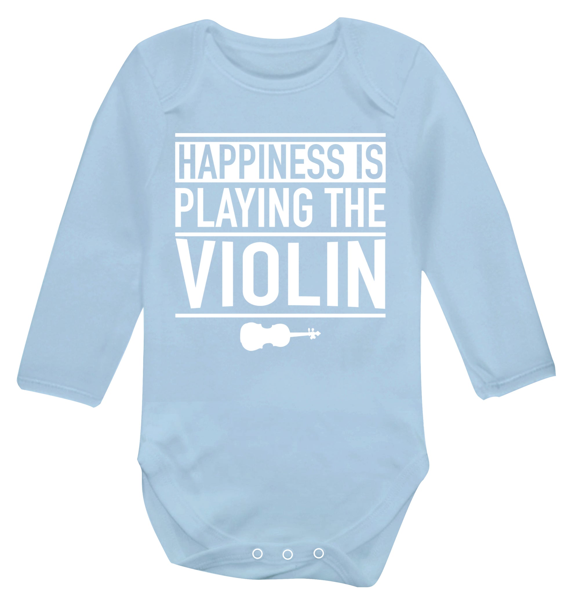 Happiness is playing the violin Baby Vest long sleeved pale blue 6-12 months