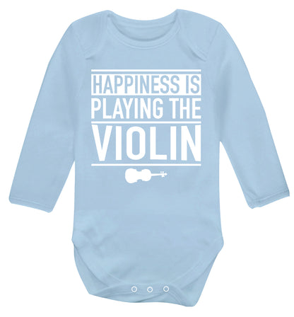 Happiness is playing the violin Baby Vest long sleeved pale blue 6-12 months