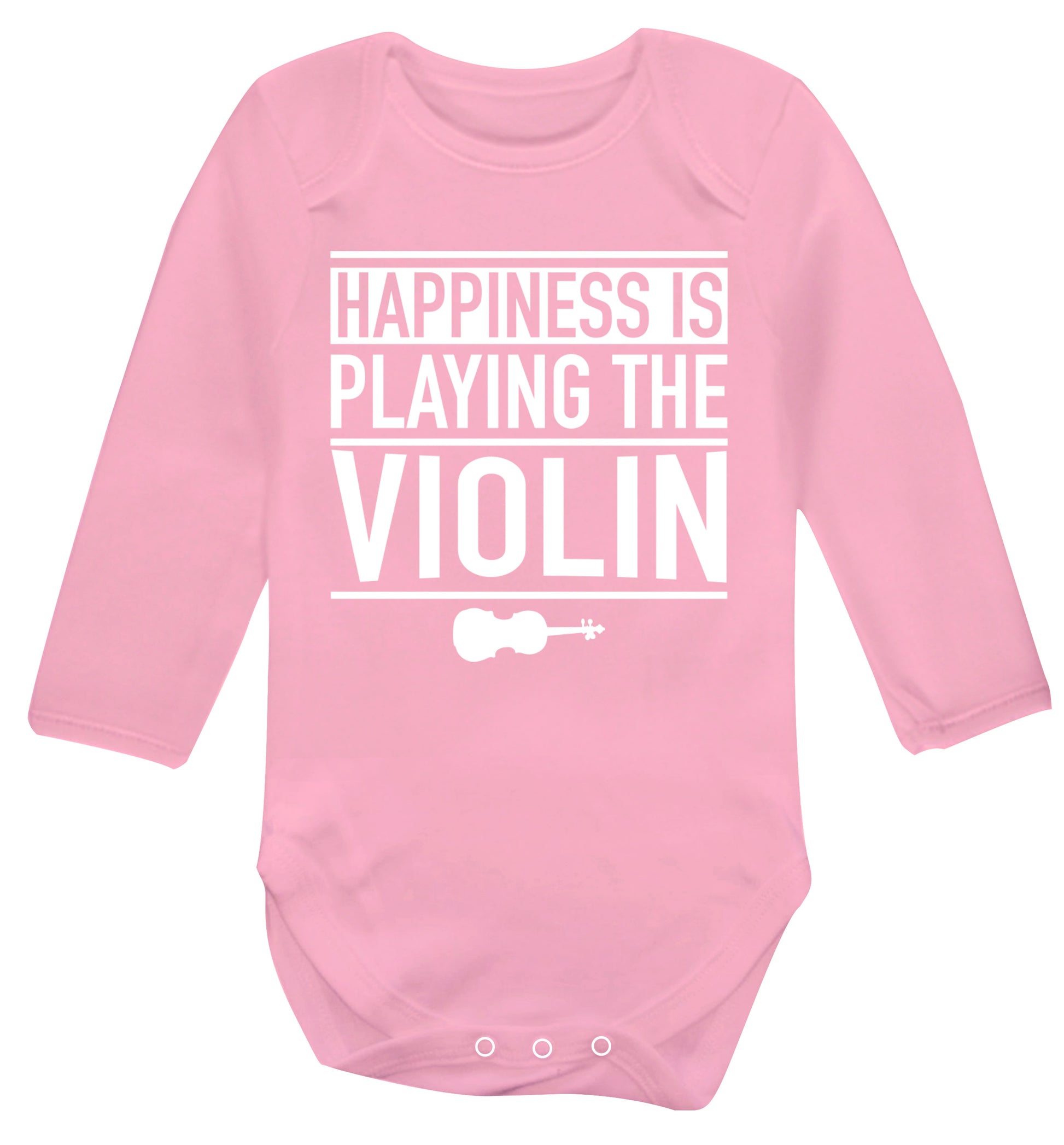 Happiness is playing the violin Baby Vest long sleeved pale pink 6-12 months