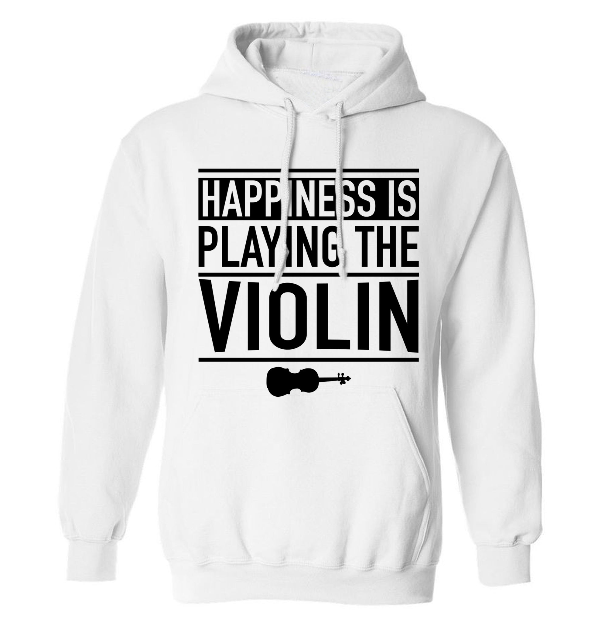 Happiness is playing the violin adults unisex white hoodie 2XL