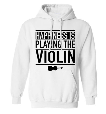 Happiness is playing the violin adults unisex white hoodie 2XL