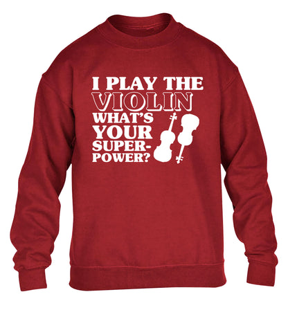 I Play Violin What's Your Superpower? children's grey sweater 12-13 Years