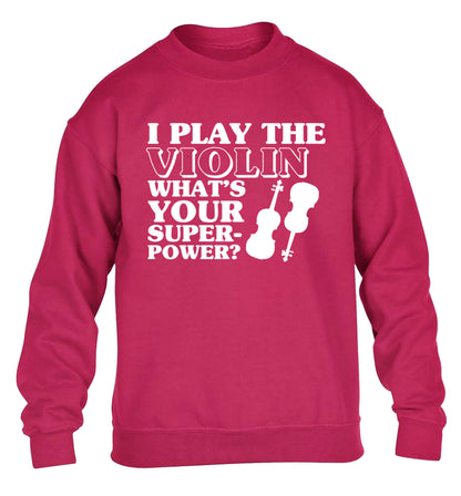 I Play Violin What's Your Superpower? children's pink sweater 12-13 Years