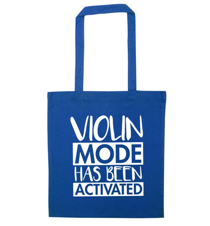 Violin Mode Activated blue tote bag