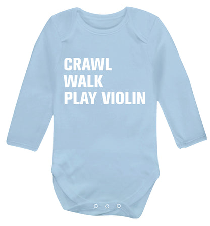 Crawl Walk Play Violin Baby Vest long sleeved pale blue 6-12 months