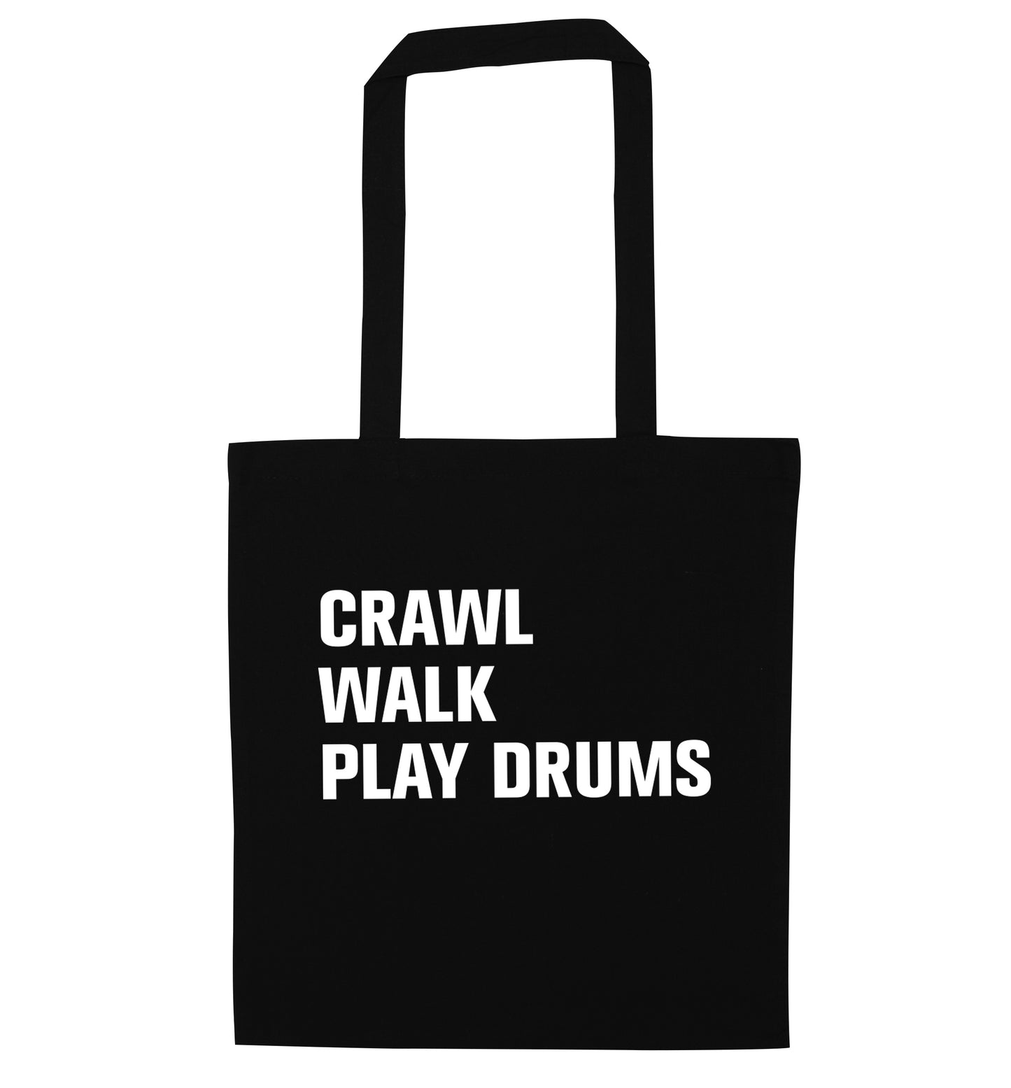Crawl walk play drums black tote bag