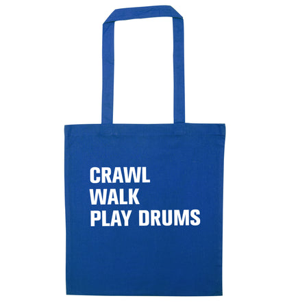 Crawl walk play drums blue tote bag