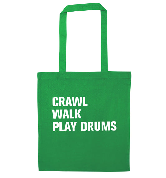 Crawl walk play drums green tote bag