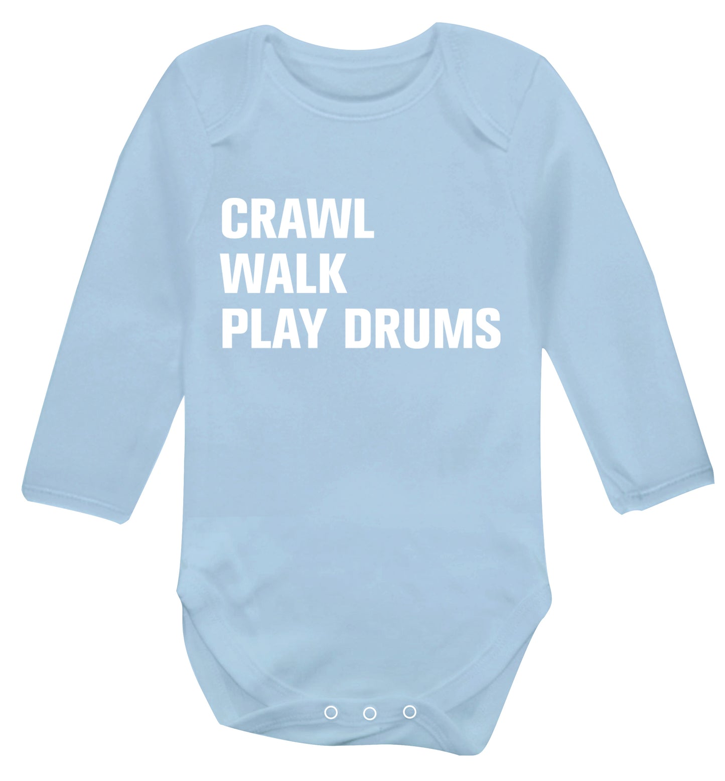 Crawl walk play drums Baby Vest long sleeved pale blue 6-12 months