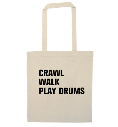 Crawl walk play drums natural tote bag