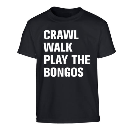 Crawl Walk Play Bongos Children's black Tshirt 12-13 Years