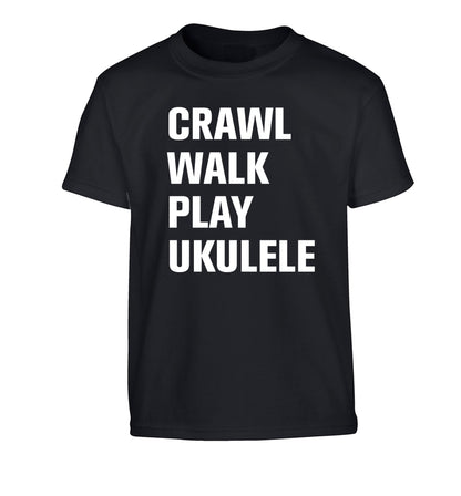 Crawl walk play ukulele Children's black Tshirt 12-13 Years
