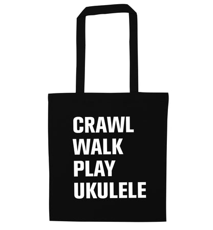 Crawl walk play ukulele black tote bag