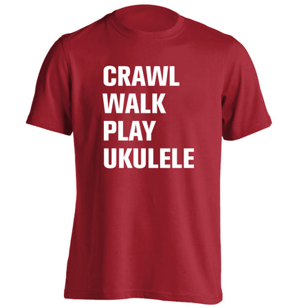 Crawl walk play ukulele adults unisex red Tshirt 2XL