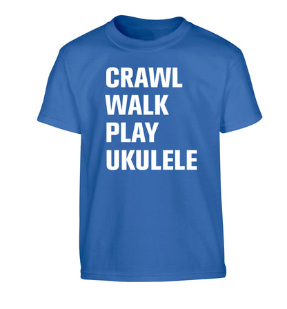Crawl walk play ukulele Children's blue Tshirt 12-13 Years