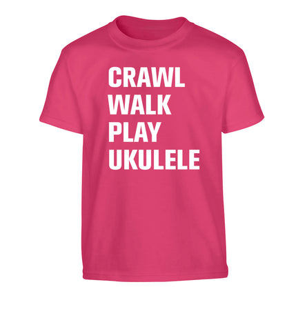 Crawl walk play ukulele Children's pink Tshirt 12-13 Years