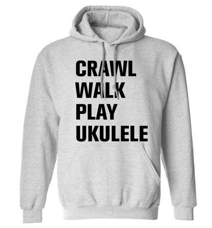 Crawl walk play ukulele adults unisex grey hoodie 2XL