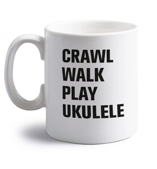 Crawl walk play ukulele right handed white ceramic mug 
