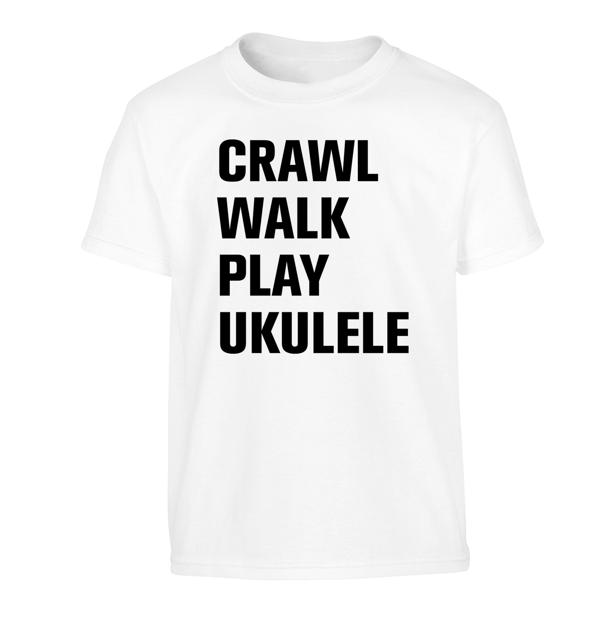 Crawl walk play ukulele Children's white Tshirt 12-13 Years