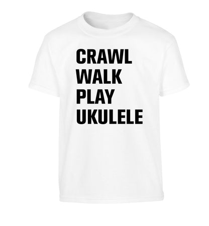 Crawl walk play ukulele Children's white Tshirt 12-13 Years