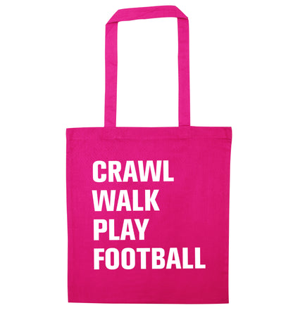 Crawl, walk, play football pink tote bag