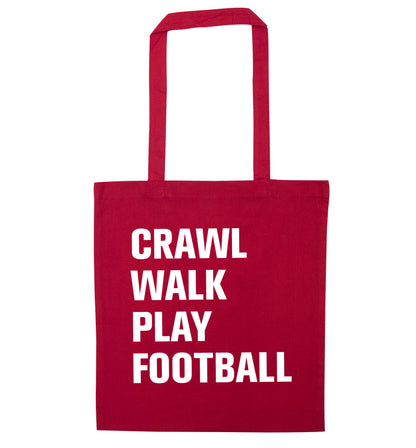 Crawl, walk, play football red tote bag