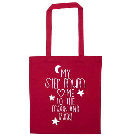 My step-mum loves me to the moon and back red tote bag