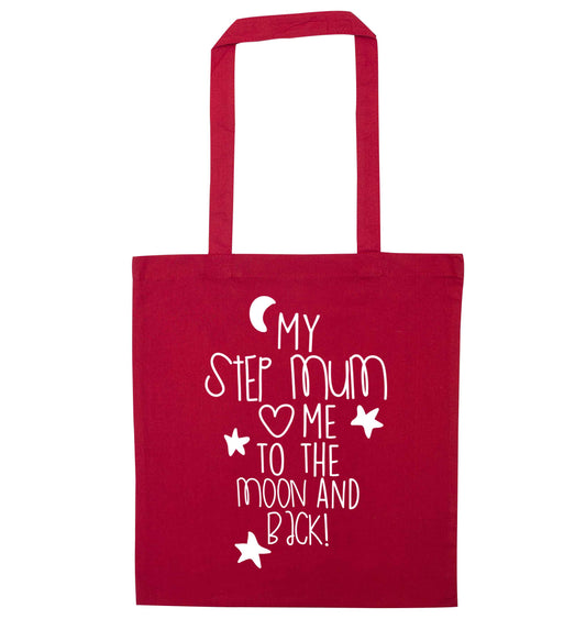 My step-mum loves me to the moon and back red tote bag
