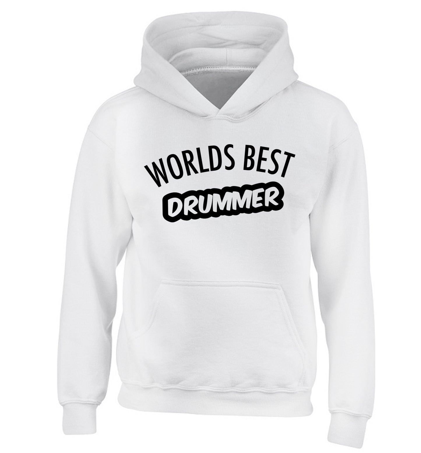 Worlds best drummer children's white hoodie 12-13 Years