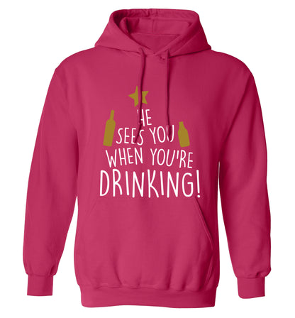 He sees you when you're drinking adults unisex pink hoodie 2XL