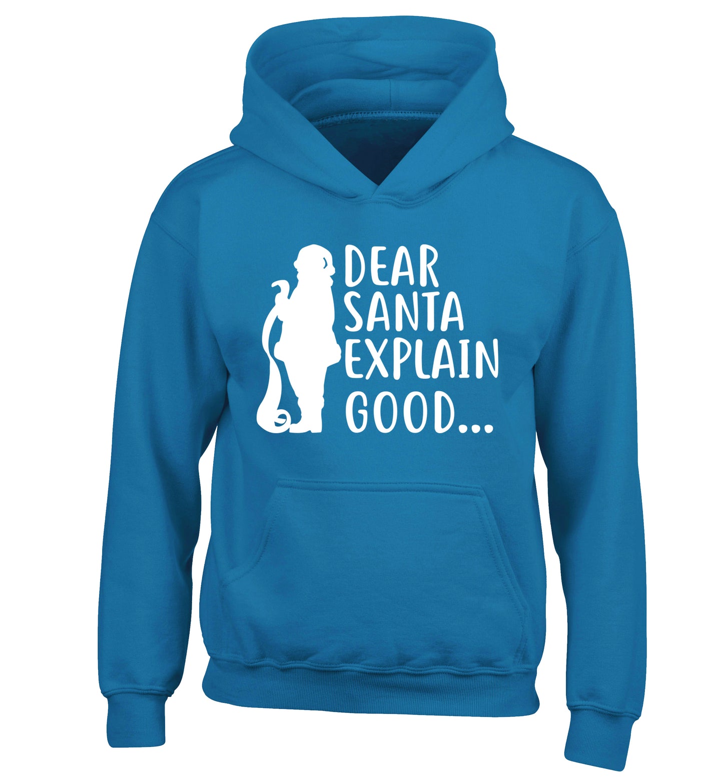 Dear Santa explain good... children's blue hoodie 12-13 Years