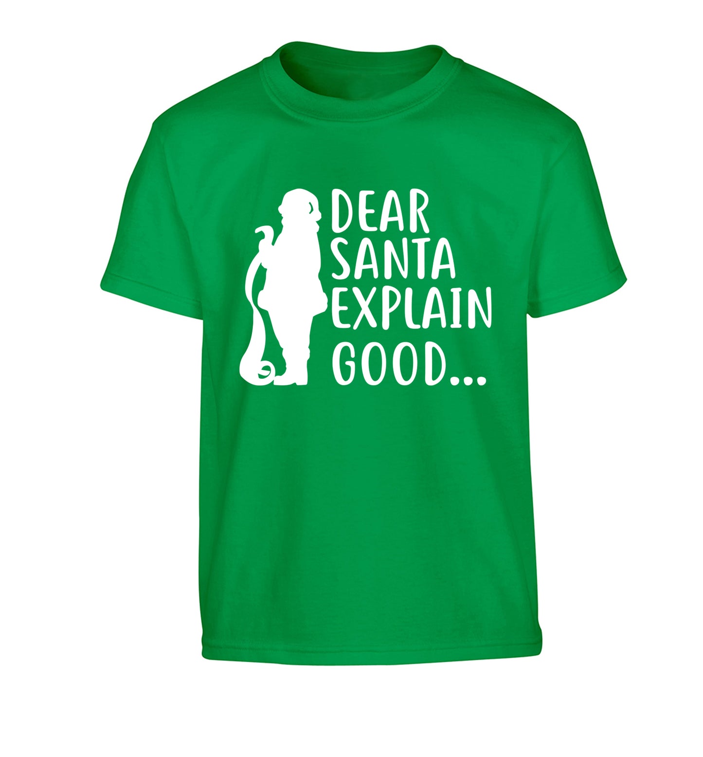 Dear Santa explain good... Children's green Tshirt 12-13 Years