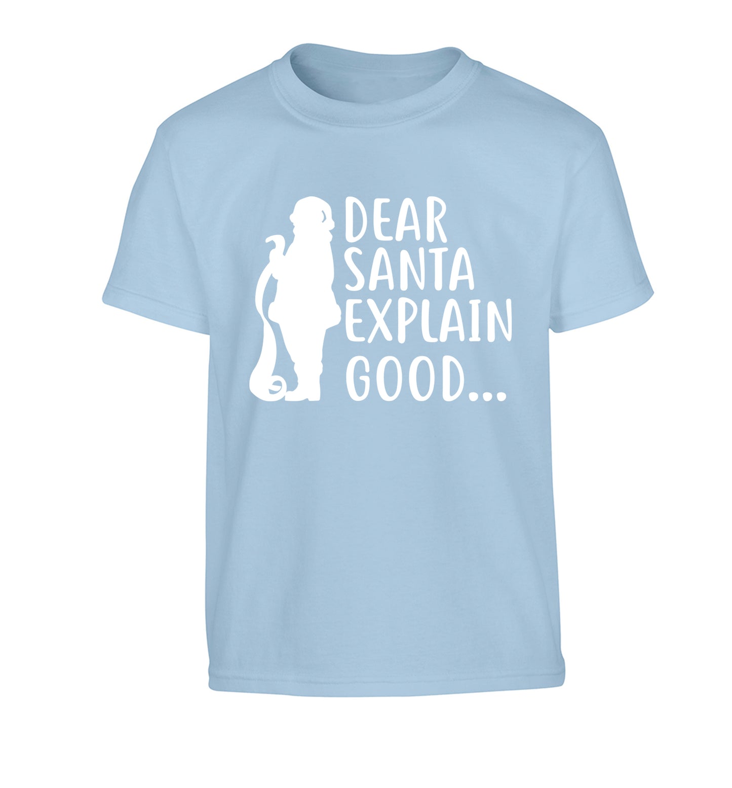 Dear Santa explain good... Children's light blue Tshirt 12-13 Years