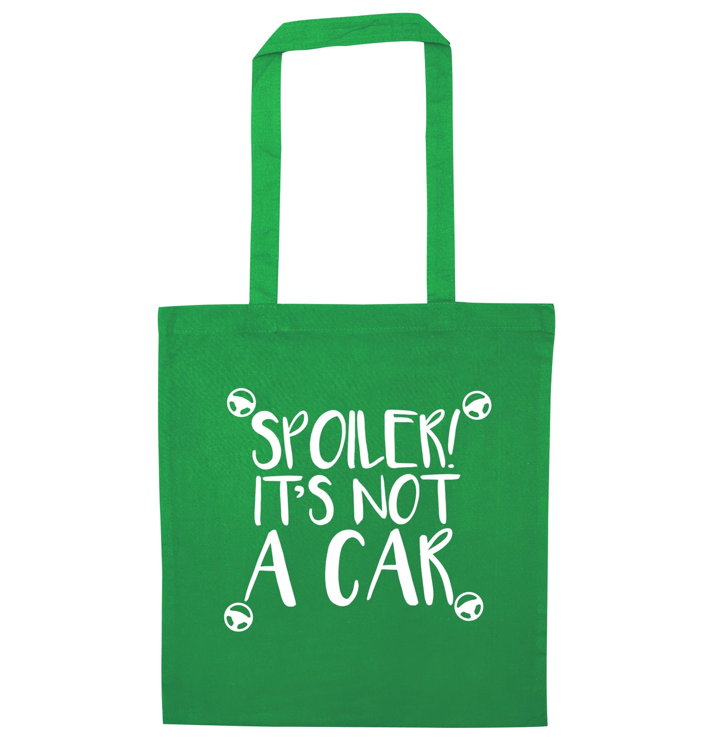 Spoiler it's not a car green tote bag