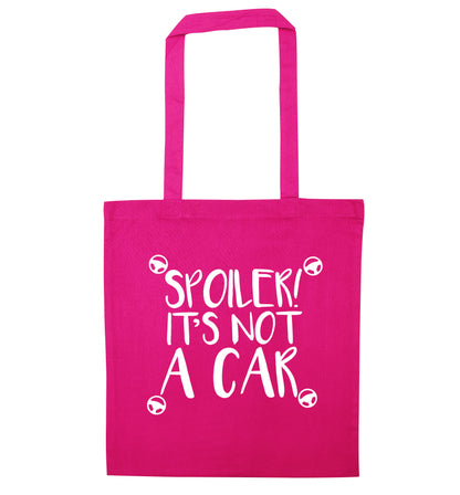 Spoiler it's not a car pink tote bag