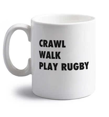 Eat, sleep, play rugby right handed white ceramic mug 